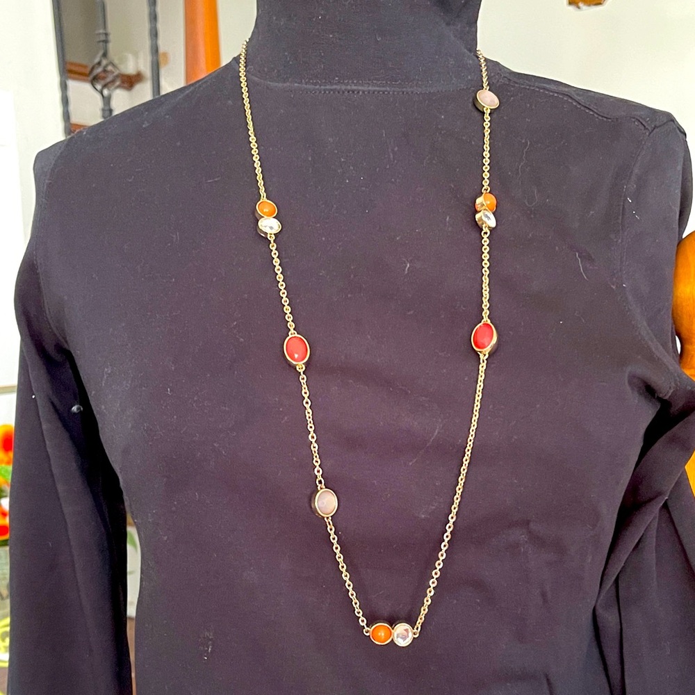 Banana Republic long gemstone gold necklace
